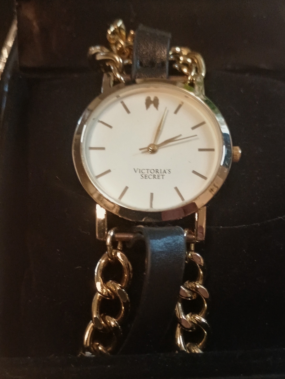 Victoria's Secret Black and Gold Chain-Link Women's Watch